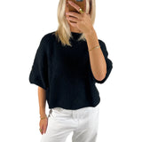 Purpdrank  Women's Spring Autumn Knit Sweaters Half Sleeve O Neck Solid Color Casual Knitwear Loose Pullover Tops