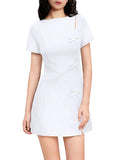 Purpdrank  New Women's Short Sleeve Slim Short Dress with Bow Decoration Solid Color Mini Dress Casual Daily Dress