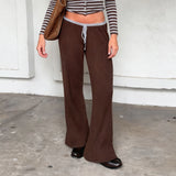 Purpdrank  Casual Contrast Color Patchwork Knitted Pants Basic Bandage Low-Waisted Wide Leg Corduroy Pants Women Autumn Streetwear