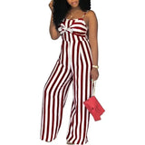 Purpdrank  Sexy Striped One-Piece Pants Casual Wide Leg Leisure Bridesmaid Women's Jumpsuits Strapless Gown with Belt at Front