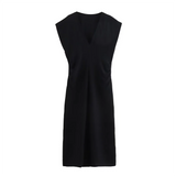 Purpdrank  autumn new women's fashionable temperament slim fit casual solid color V-neck sleeveless waist pleated dress