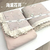 Purpdrank  Princess Style Bedding Sets Ruffle Lace Bow Quilt Cover Romantic Print Bedclothes Home Decor Woman Girl Bedroom Duvet Cover 4pcs