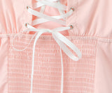 Purpdrank  Pink Embroidery Floral Bra Corset Style Sling Dress Women Cross Lacing up Back 2 Layers hem Party Skater Mini Dresses Robe
