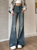 Purpdrank  Women's Casual Retro Blue Micro Flared Jeans Spring and Autumn New American Yk2 Fashion Women High Waisted Loose Flared Jeans