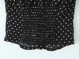 Purpdrank  Summer Vintage Black with White Polka Dot Print Laple Short Puff Sleeve Shirt Women Slim Waist Elastic Back Blouse Tank Top