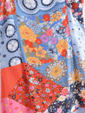 Purpdrank  BOHO Contrast Color Flower Print Midi Long Sling Dress Hippie Women Single-breasted Buttons Ruffles Hem Slit Robe Holiday
