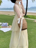 Purpdrank  Korean Fashion Beach Vacation Loose Two Piece Women's Sleeveless Tank Top Dress New Apricot Women Casual Beach Dress Summer