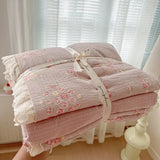 Purpdrank  Double Layer Yarn Bedding Set Print Floral Four Pieces Set Soft Comfortable Duvet Cover Bed Sheet With Pillowcases Home Textiles