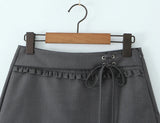Purpdrank  Sexy Lacing up Bow Collar Camisole Tank Top +  Side Zipper Low Waist Wood ears Front A-lined Short Skirt 2 Pieces 1 Set Coffee