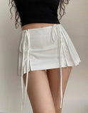 Purpdrank  Summer Y2K Style Cool Girl Asymmetrical Pleated Mini Skirts With Shorts Underwear Lining Front Bow Double Zipper Skirts