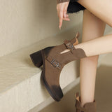 Purpdrank - 2023 Autumn Winter New Women Ankle Boots Thick High Heels Cow Suede Genuine Leather Shoes Woman Side Office Lady Retro Boots