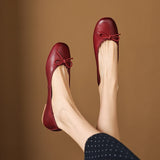 Purpdrank  Genuine Leather Women Shoes Fashion Butterfly-knot Spring and Autumn Flats Slip-On Casual Flat Heel Modern Ladies Shoes