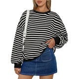 Purpdrank  Women's Oversized Casual Striped Guard Top Autumn Winter New Style Europe And US Fashion Loose Fit Sweatshirt