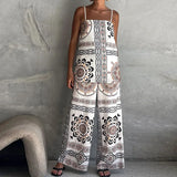 Purpdrank  Square Collar Spaghetti Strap Two Pieces Sets, Women Summer Fashion Printing Chic Outfit, Wide Leg Pants Patchwork Ladies Suits