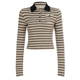 Purpdrank  Y2k Sexy Casual Long Sleeve Striped Korean Slim All Match T-Shirts