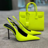 Purpdrank  High Heels Pointed Toe Women's Shoes With Straps Sandals Ladies 2025 Navy Blue Pumps Patent Leather Slingback Spikes Buckle Afri