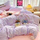 Purpdrank  Washed Cotton Soft Bedding Set Towel Embroidered Skin-friendly Duvet Cover Set Single Couple Quilt Cover Pillowcases Bed Linens