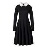 Purpdrank  Women's Dresses Autumn Fitting Slim Simple Contrast Color Long Sleeve Shirt Collar Mini Shift Office Lady Dresses