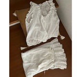 Purpdrank  100% Cotton Embroidered Fairy Pajama Set Retro French All Cotton Summer Thin Edition sleepwear women Sleeveless pants