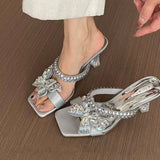 Purpdrank  Women Crystal High Heels Slippers Luxury Sexy Sandals Square Toe Shoes Summer 2025 New Designer Party Shoes Open Toe Flip Flops