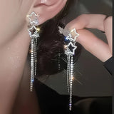 Purpdrank New Simple Stars Tassel Earrings for Women Korean Charm Delicate Shiny Rhinestone Drop Earring Fashion Wedding Gift Jewelry
