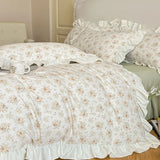 Purpdrank   Princess Style Lace Bed Skirt Four Piece Set Small Floral Print Soft Bedding Set Cotton Fabric Skin Friendly Nude Sleeping Sheet
