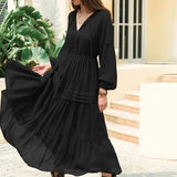 Purpdrank  Spring Autumn Elegant Princess Style Vintage Dress Sexy V Neck Lantern Sleeve Ruffle Long Dress Fashion Casual Women Party Dress