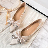 Purpdrank  Elegant Pointed Toe Bow Pumps Women Luxury Rhinestone Shallow Flat Shoes 35-43 Large Size Banquet Dress Shoes Sandalias De Mujer