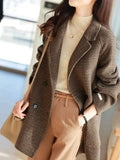 Purpdrank  Women's Coat Fashion Pockets Plaid Wool Blends Coats Ladies Thick Warm Single Breasted Elegant Long Winter Jacket Women