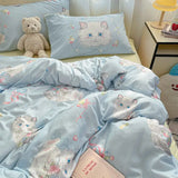Purpdrank  Bowknot Bedding Set Ins Girl Plaid Washed Dormitory Bed Sheet Quilt Cover Student Dormitory Three-piece Set