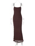 Purpdrank  French Elegant Mesh Lace Dress Woman White Outfits Summer Spaghetti Strap Backless Fishtail Long Dresses