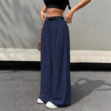 Purpdrank  Low Waist Wide Leg Suit Pants for Women American Loose Style Autumn Slimming Straight Casual Trousers Polyester Fabric