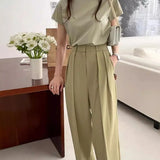 Purpdrank  Summer Style Women's Pants Fashion Drape OL High Waist Pleated Straight Wide Leg Pants Ladies Elegant Ankle Length Trousers