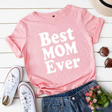 Purpdrank  Women's Loose round Ne ort Sve Cotton T-irt Thin Mom Ever Best Mom Ever Street Sle Print Creative Design Spring Su...