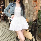 Purpdrank  Pure Desire Sweet Spicy Embroidered Material Vest Dress Women Summer Sexy Tie Square Collar Sleeveless Waist in Mini Dress