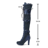 Purpdrank - Steampunk Victorian Women High Heel BootsTall Thigh Pirate Bottes Over Knee Bowk Lolita Winter Riding Shoes Lace Up Cosplay Boot