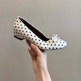 Purpdrank  Brand Design Black Dots Slip On Loafers Shoes Women Elegant White Horsehair Inner Med Heels Comfy Walk Daily Office Lady Pumps