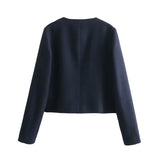 Purpdrank  Women's Clothing Spring Autumn Bomber Jacket New Crop Tops Round Neck Multiple Pockets Coat Single Breasted Long Sleeves Blazer