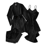 Purpdrank  4 Pieces Women's Sexy Lace Pajamas Fashion V Neck Gown Comfort Pajamas Pajamas Cami Top And Shorts Nightdress Casual Loungewear