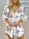 Purpdrank New Women's Spring Summer Printed Long Sleeve Lapel Casual Shirt Dress Ladies Single-breasted Cardigan Irregular Mini Dress