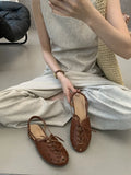Purpdrank  Retro Hollow Lace-up Low Heel Pumps Women Fashion Roman Style Brand Designer Shoes Comfortable Round Toe Back Strap Casual Shoes