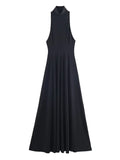 Purpdrank  Women's Evening Dresses Halter Backless Long Dress Autumn Female Velvet Sleeveless Slim Pleat Partywear Chic Ladies Vestido