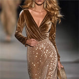 Purpdrank  Women's Style Velvet Patchwork Sequins Luxury Long Dress American Elegant Bodycon Prom Dress Autumn Winter Party Evening Dress