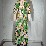 Purpdrank  Summer Women Print Long Dress Sexy V-neck High-Waisted Split  Bohemia V-neck Bat Sleeve Vacation Party Lady Vestido