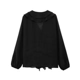 Purpdrank  Women's Long - sleeved V - neck Ruffled Blouse with Puffy Sleeves and Delicate Button - up Detail for a Charming Look