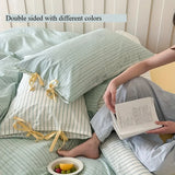 Purpdrank  Double Sided Stripes Bow Pillow Case 48x74cm Soft Comfortable Covers Cotton Pillow Cover Pillow Sham for Beds Home Decoration