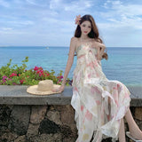 Purpdrank  Platycodon Mist Original French Retro Floral Strap Dress New Beach Vacation Dress
