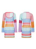 Purpdrank  Women Mini Bodycon Dress Cutout Knitted Contrast Color Stripe Long Sleeve Dress Spring Party Club Wrapped Hip Dress