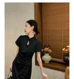 Purpdrank  New Chinese Style Waistband Slimming And Improved Qipao Summer Dress New Women Short Sleeve Long Patry Dress