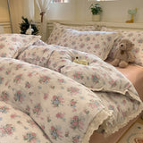 Purpdrank  INS Korean Style2025 New Yungan Cotton Wrinkled Double-layer Yarn Lace Bedding Sets